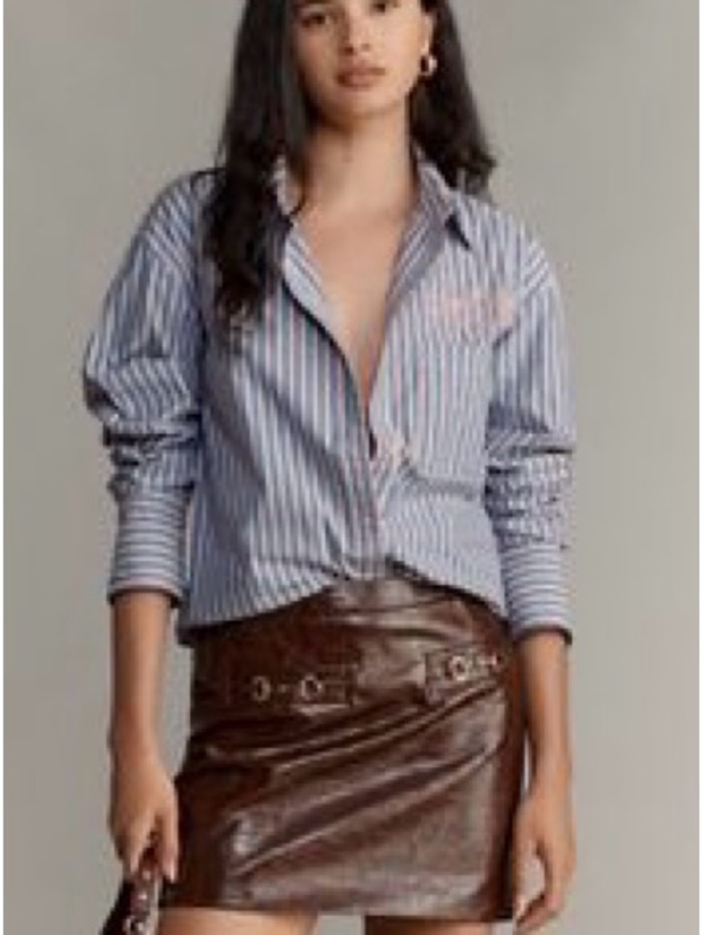 Maeve Blue and Pink Striped Button-Up Shirt